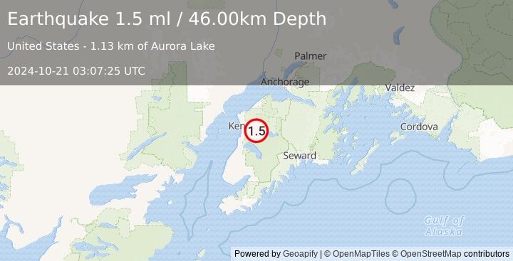 Earthquake 2 km SSW of Funny River, Alaska (1.5 ml) (2024-10-21 03:07:25 UTC)