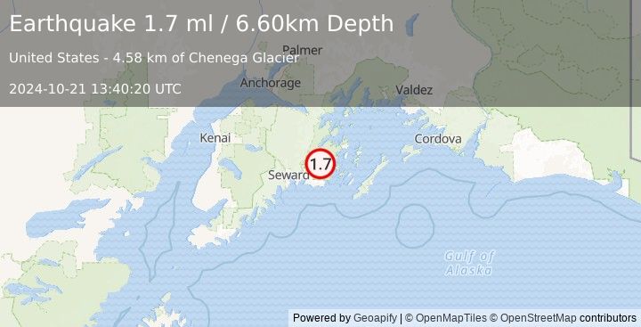 Earthquake 39 km ESE of Primrose, Alaska (1.7 ml) (2024-10-21 13:40:20 UTC)