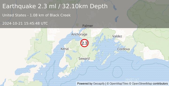 Earthquake 7 km S of Sunrise, Alaska (2.3 ml) (2024-10-21 15:45:48 UTC)