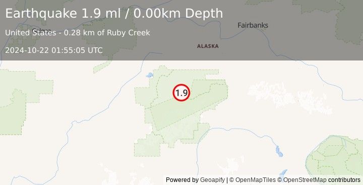 Earthquake 44 km E of Denali National Park, Alaska (1.9 ml) (2024-10-22 01:55:05 UTC)