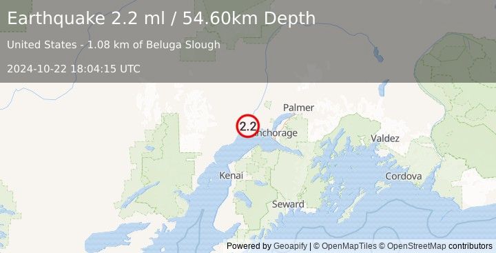 Earthquake 26 km NE of Beluga, Alaska (2.2 ml) (2024-10-22 18:04:15 UTC)