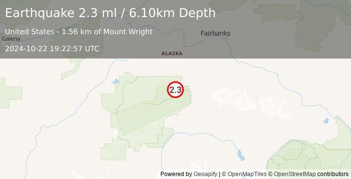 Earthquake 29 km W of Denali Park, Alaska (2.3 ml) (2024-10-22 19:22:57 UTC)