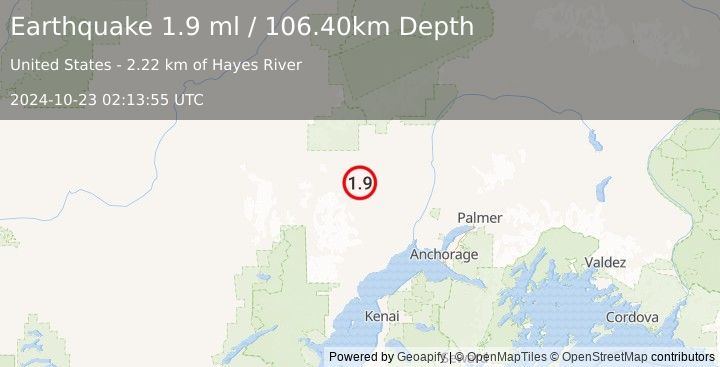 Earthquake 18 km WSW of Skwentna, Alaska (1.9 ml) (2024-10-23 02:13:55 UTC)