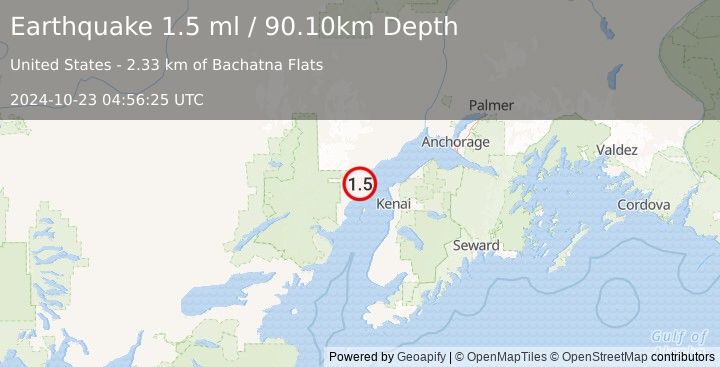 Earthquake 39 km WNW of Nikiski, Alaska (1.5 ml) (2024-10-23 04:56:25 UTC)