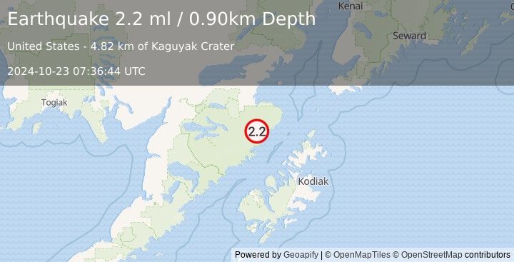 Earthquake 93 km NW of Aleneva, Alaska (2.2 ml) (2024-10-23 07:36:44 UTC)