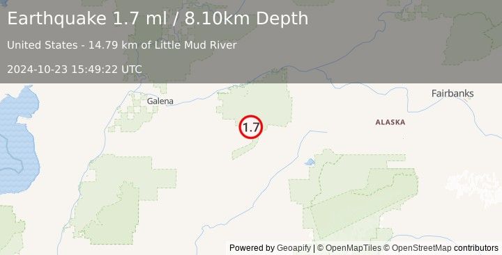 Earthquake 79 km ESE of Ruby, Alaska (1.7 ml) (2024-10-23 15:49:22 UTC)