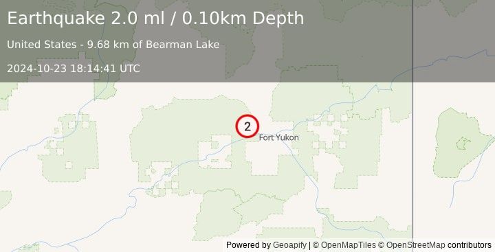 Earthquake 34 km S of Venetie, Alaska (2.0 ml) (2024-10-23 18:14:41 UTC)