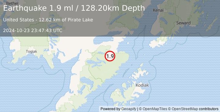 Earthquake 61 km S of Kokhanok, Alaska (1.9 ml) (2024-10-23 23:47:43 UTC)