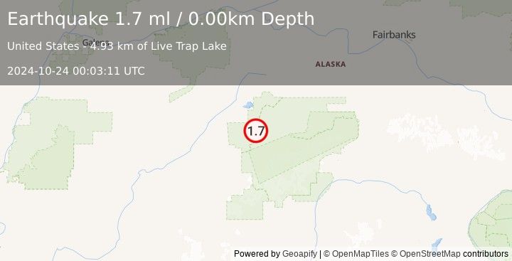 Earthquake 12 km W of Denali National Park, Alaska (1.7 ml) (2024-10-24 00:03:11 UTC)