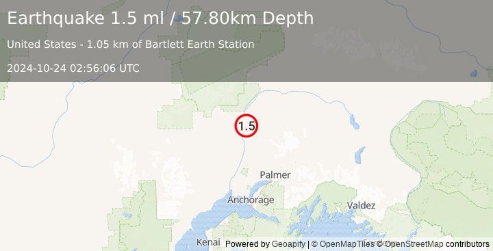 Earthquake 4 km ENE of Talkeetna, Alaska (1.5 ml) (2024-10-24 02:56:06 UTC)