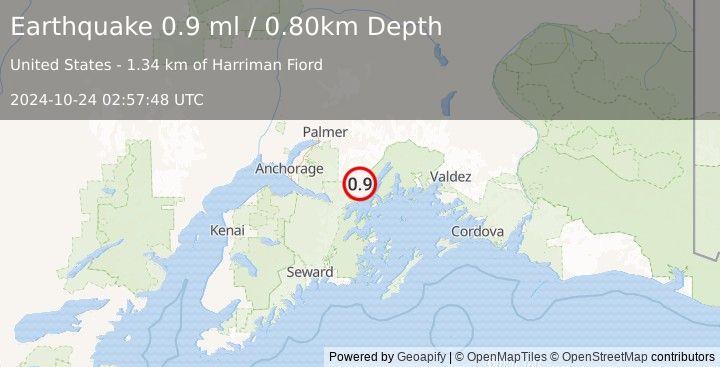 Earthquake 36 km NNE of Whittier, Alaska (0.9 ml) (2024-10-24 02:57:48 UTC)