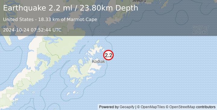 Earthquake 50 km ENE of Ouzinkie, Alaska (2.2 ml) (2024-10-24 07:52:44 UTC)