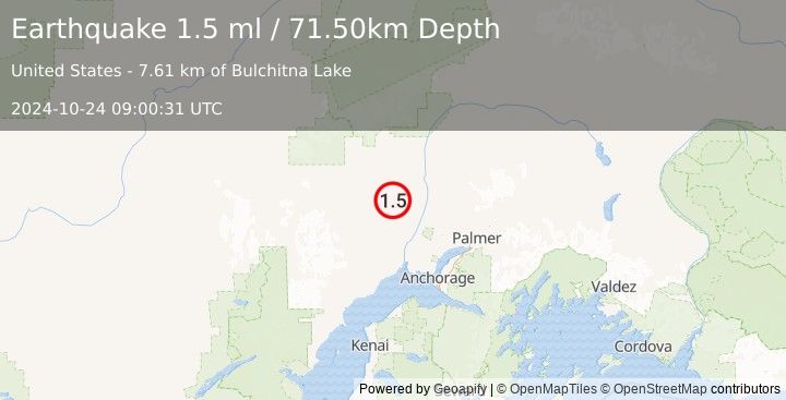 Earthquake 31 km E of Skwentna, Alaska (1.5 ml) (2024-10-24 09:00:31 UTC)