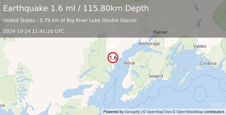 Earthquake 61 km WNW of Salamatof, Alaska (1.6 ml) (2024-10-24 11:41:20 UTC)