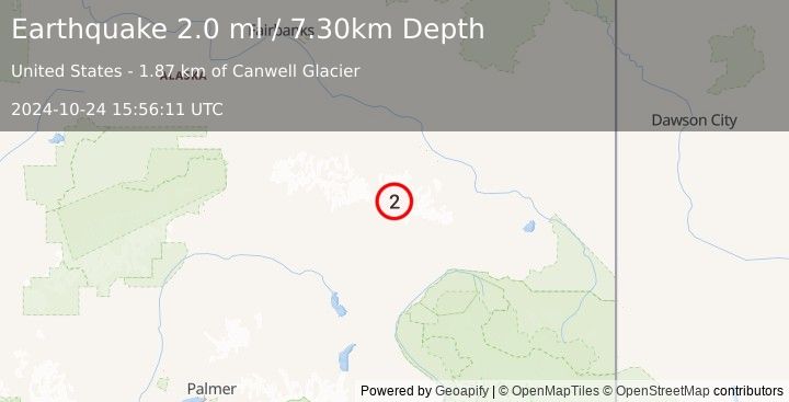 Earthquake 28 km NNE of Paxson, Alaska (2.0 ml) (2024-10-24 15:56:11 UTC)