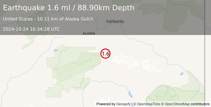 Earthquake 23 km ENE of Denali Park, Alaska (1.6 ml) (2024-10-24 16:34:28 UTC)