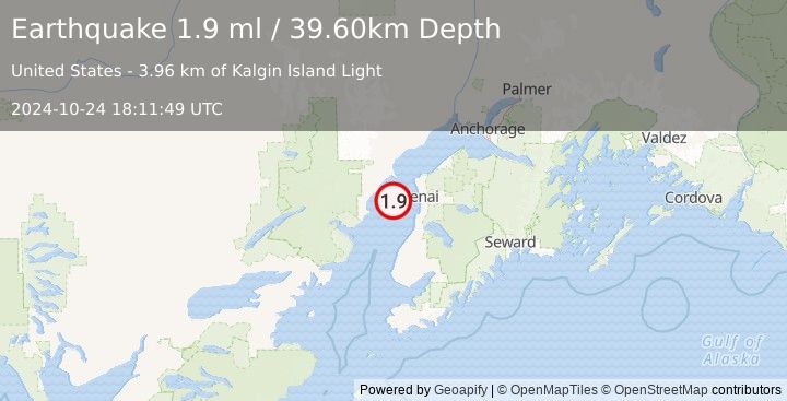 Earthquake 28 km WSW of Salamatof, Alaska (1.9 ml) (2024-10-24 18:11:49 UTC)