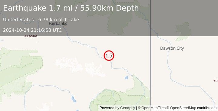 Earthquake 18 km N of Dot Lake, Alaska (1.7 ml) (2024-10-24 21:16:53 UTC)