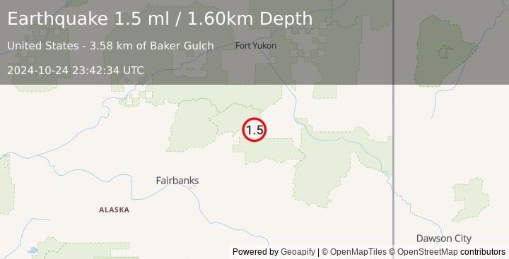 Earthquake 24 km WSW of Central, Alaska (1.5 ml) (2024-10-24 23:42:34 UTC)