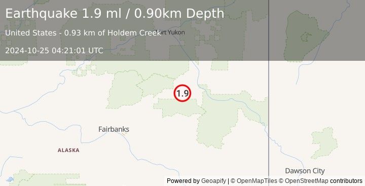 Earthquake 9 km SSE of Central, Alaska (1.9 ml) (2024-10-25 04:21:01 UTC)