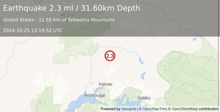 Earthquake 68 km E of Chase, Alaska (2.3 ml) (2024-10-25 13:19:52 UTC)