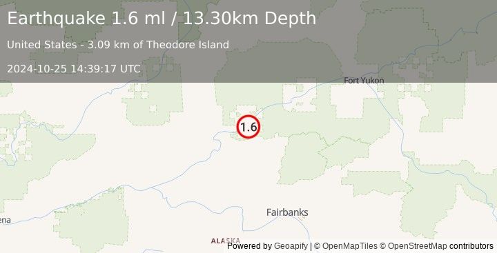 Earthquake 7 km ESE of Stevens Village, Alaska (1.6 ml) (2024-10-25 14:39:17 UTC)