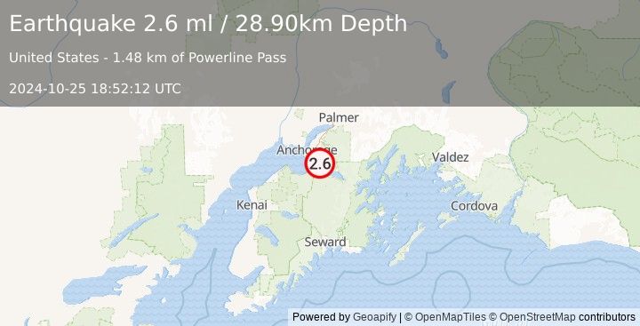 Earthquake 15 km NNE of Hope, Alaska (2.6 ml) (2024-10-25 18:52:12 UTC)