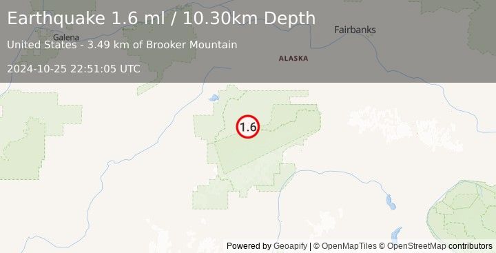 Earthquake 30 km E of Denali National Park, Alaska (1.6 ml) (2024-10-25 22:51:05 UTC)