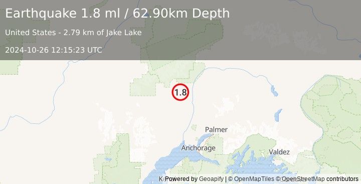 Earthquake 14 km SSE of Petersville, Alaska (1.8 ml) (2024-10-26 12:15:23 UTC)