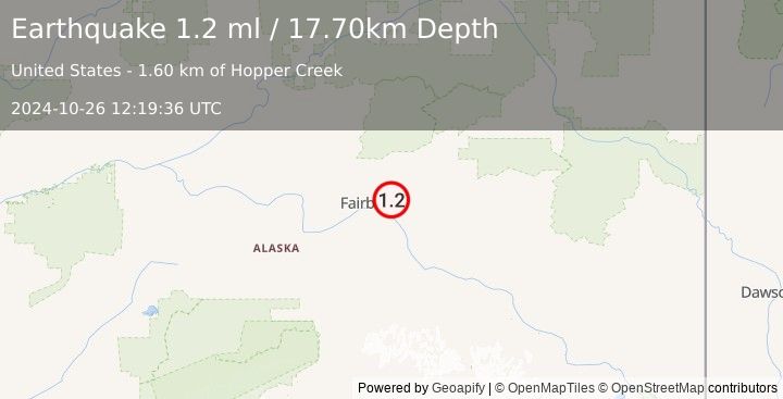 Earthquake 11 km NE of Badger, Alaska (1.2 ml) (2024-10-26 12:19:36 UTC)