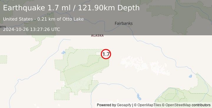 Earthquake 3 km WSW of Healy, Alaska (1.7 ml) (2024-10-26 13:27:26 UTC)