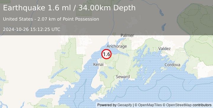 Earthquake 2 km ENE of Point Possession, Alaska (1.6 ml) (2024-10-26 15:12:25 UTC)