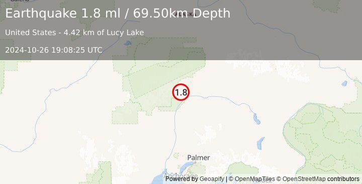 Earthquake 55 km NNE of Chase, Alaska (1.8 ml) (2024-10-26 19:08:25 UTC)