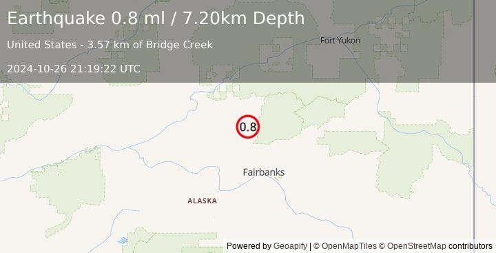 Earthquake 17 km ESE of Livengood, Alaska (0.8 ml) (2024-10-26 21:19:22 UTC)