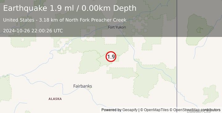 Earthquake 44 km WNW of Central, Alaska (1.9 ml) (2024-10-26 22:00:26 UTC)