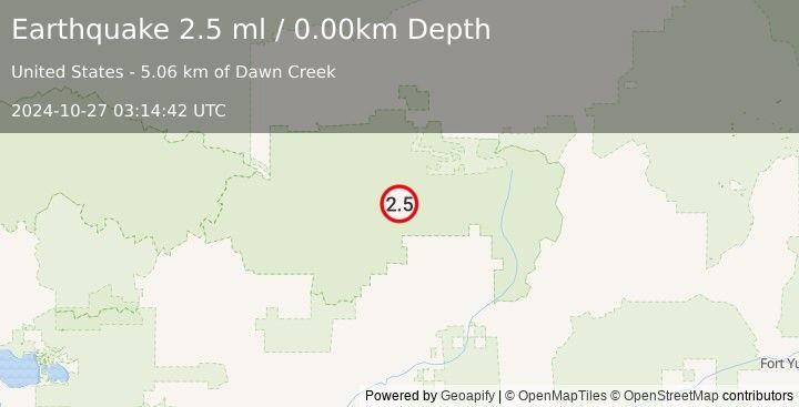 Earthquake 67 km SW of Anaktuvuk Pass, Alaska (2.5 ml) (2024-10-27 03:14:42 UTC)