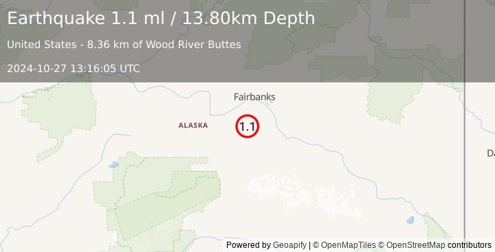 Earthquake 42 km S of South Van Horn, Alaska (1.1 ml) (2024-10-27 13:16:05 UTC)