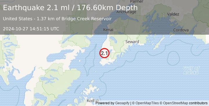 Earthquake 1 km SE of Diamond Ridge, Alaska (2.1 ml) (2024-10-27 14:51:15 UTC)