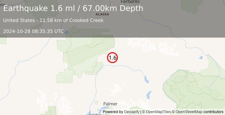 Earthquake 32 km S of Cantwell, Alaska (1.6 ml) (2024-10-28 08:35:35 UTC)