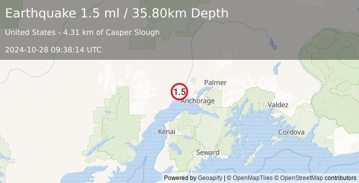 Earthquake 17 km SSW of Susitna, Alaska (1.5 ml) (2024-10-28 09:38:14 UTC)