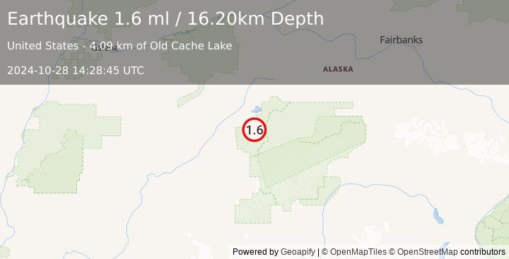 Earthquake 28 km WNW of Denali National Park, Alaska (1.6 ml) (2024-10-28 14:28:45 UTC)