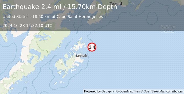 Earthquake 66 km ENE of Ouzinkie, Alaska (2.4 ml) (2024-10-28 14:32:10 UTC)