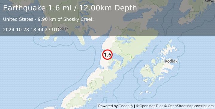 Earthquake 25 km SE of Egegik, Alaska (1.6 ml) (2024-10-28 18:44:27 UTC)