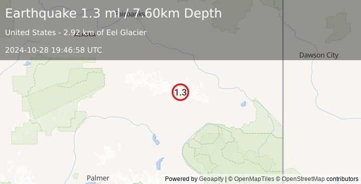 Earthquake 28 km NNE of Paxson, Alaska (1.3 ml) (2024-10-28 19:46:58 UTC)