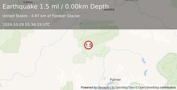 Earthquake 57 km S of Denali National Park, Alaska (1.5 ml) (2024-10-29 01:34:19 UTC)