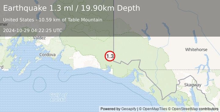 Earthquake 135 km NW of Yakutat, Alaska (1.3 ml) (2024-10-29 04:22:25 UTC)