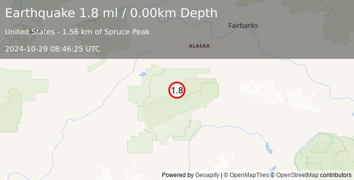 Earthquake 52 km E of Denali National Park, Alaska (1.8 ml) (2024-10-29 08:46:25 UTC)