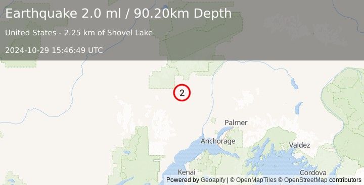 Earthquake 25 km N of Skwentna, Alaska (2.0 ml) (2024-10-29 15:46:49 UTC)