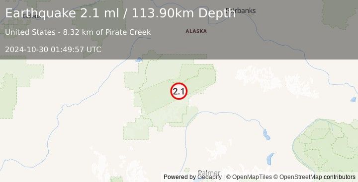 Earthquake 70 km ESE of Denali National Park, Alaska (2.1 ml) (2024-10-30 01:49:57 UTC)