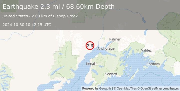 Earthquake 24 km NNW of Beluga, Alaska (2.3 ml) (2024-10-30 10:42:15 UTC)